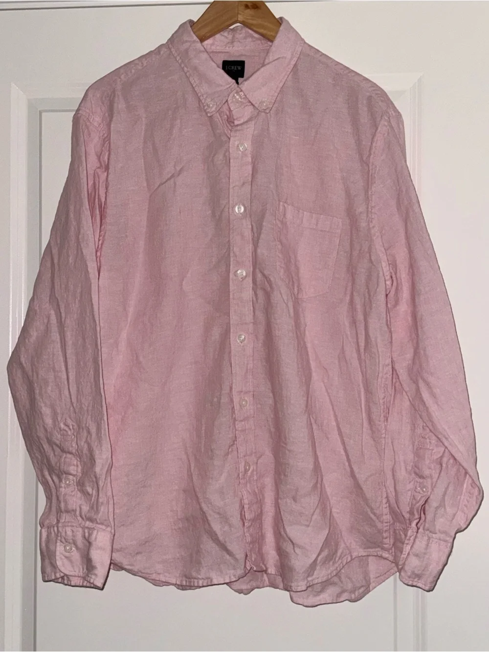 J Crew Men's XL light Pink Linen Cotton Button-down Long Sleeve Shirt Slim Fit